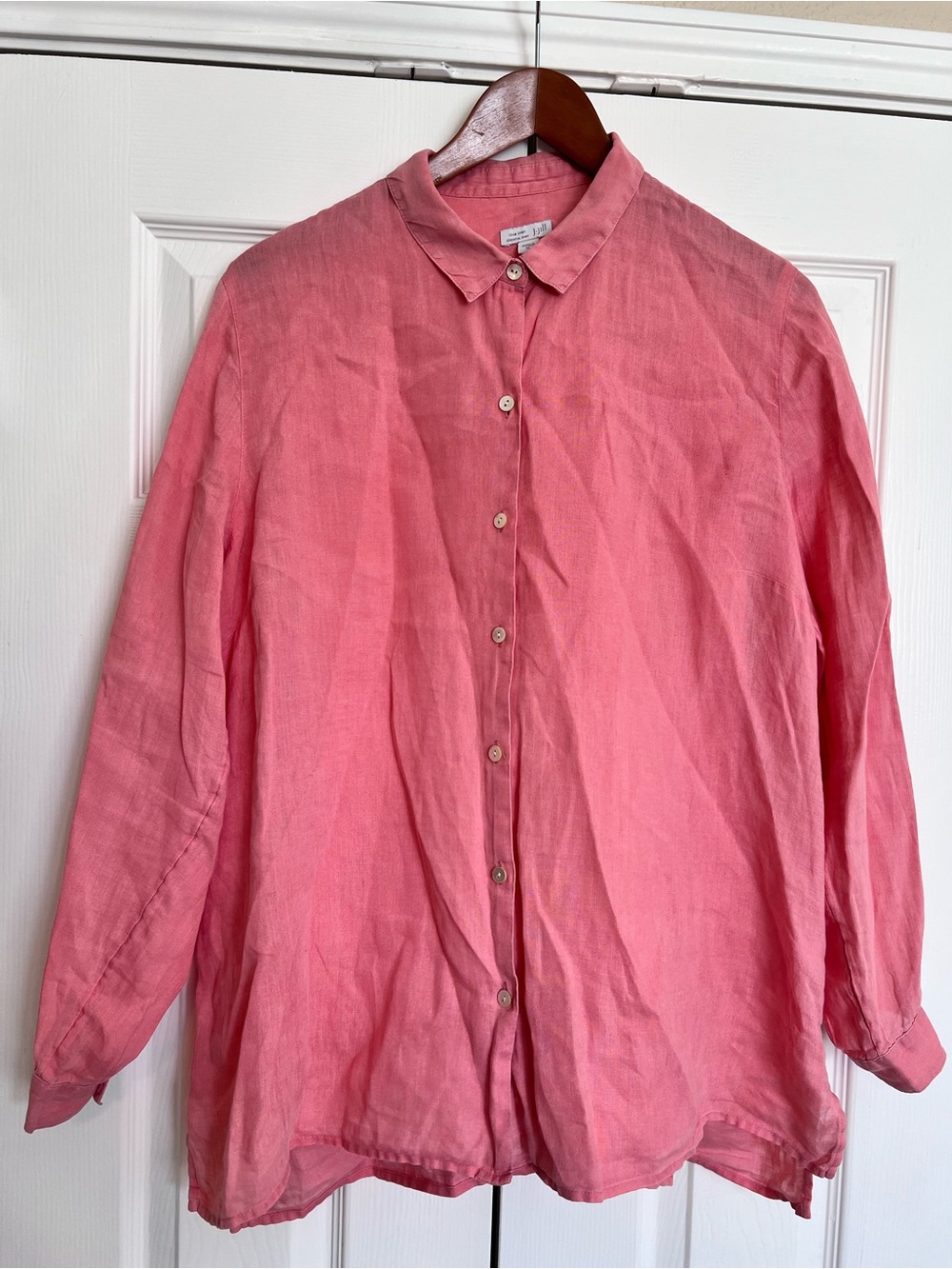 J. Jill Coral Pink Linen Button-Up Linen Blouse